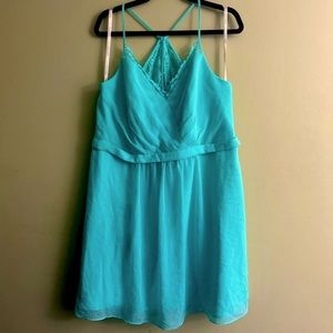 David's Bridal Aqua Lace Midi Dress